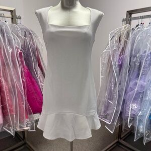 NWT She and Sky White Square Neck Sheath with Pleated Skirt Hem